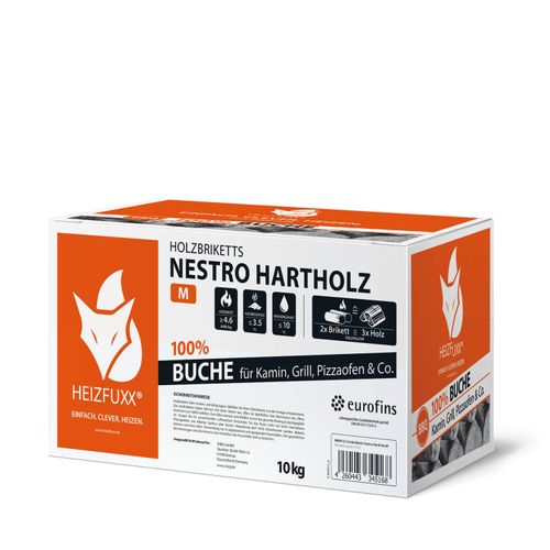 Heizfuxx Nestro Hartholz M 10kg x 90 Karton 900kg Palette