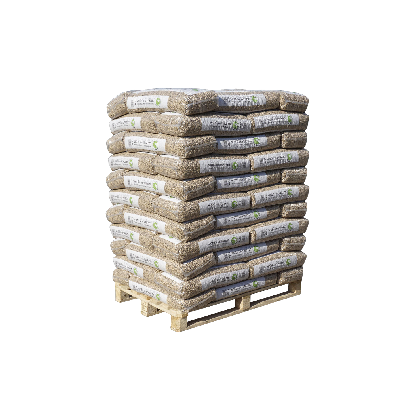 Holzpellets wohl und warm auf Palette