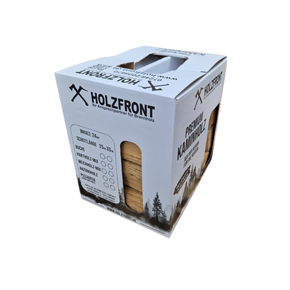 Pizzaofenholz im Karton auf Palette