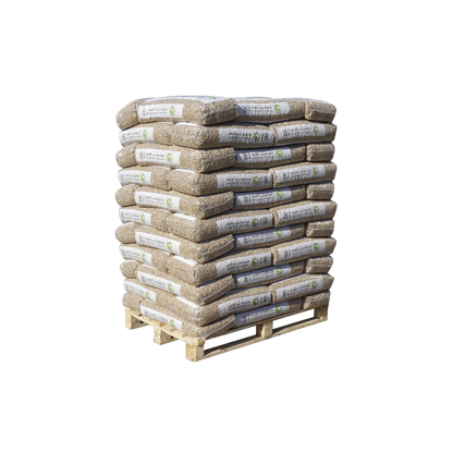 Holzpellets wohl und warm auf Palette