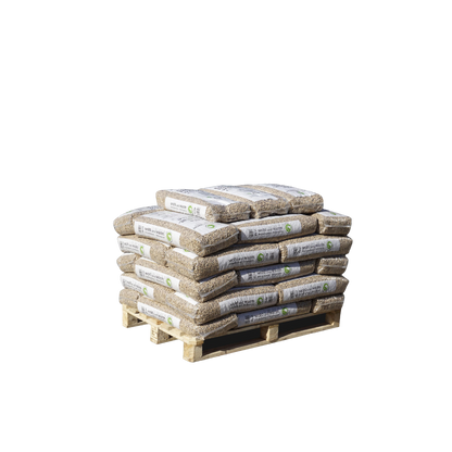 Holzpellets wohl und warm auf Palette